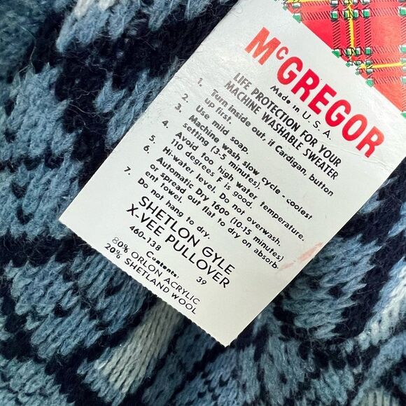 Vintage McGregor Shelton Gyle X-VEE Pullover V Neck Blue Wool Sweater Size L NWT - Picture 6 of 12
